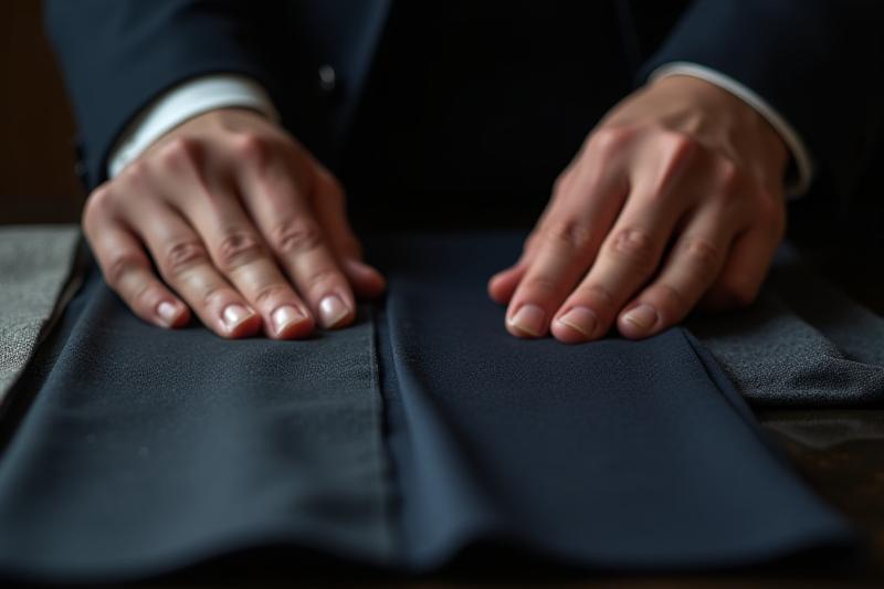 다양한 수트 원단 샘플을 고르는 손